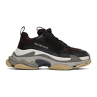 Balenciaga Black and Burgundy Triple S Sneakers