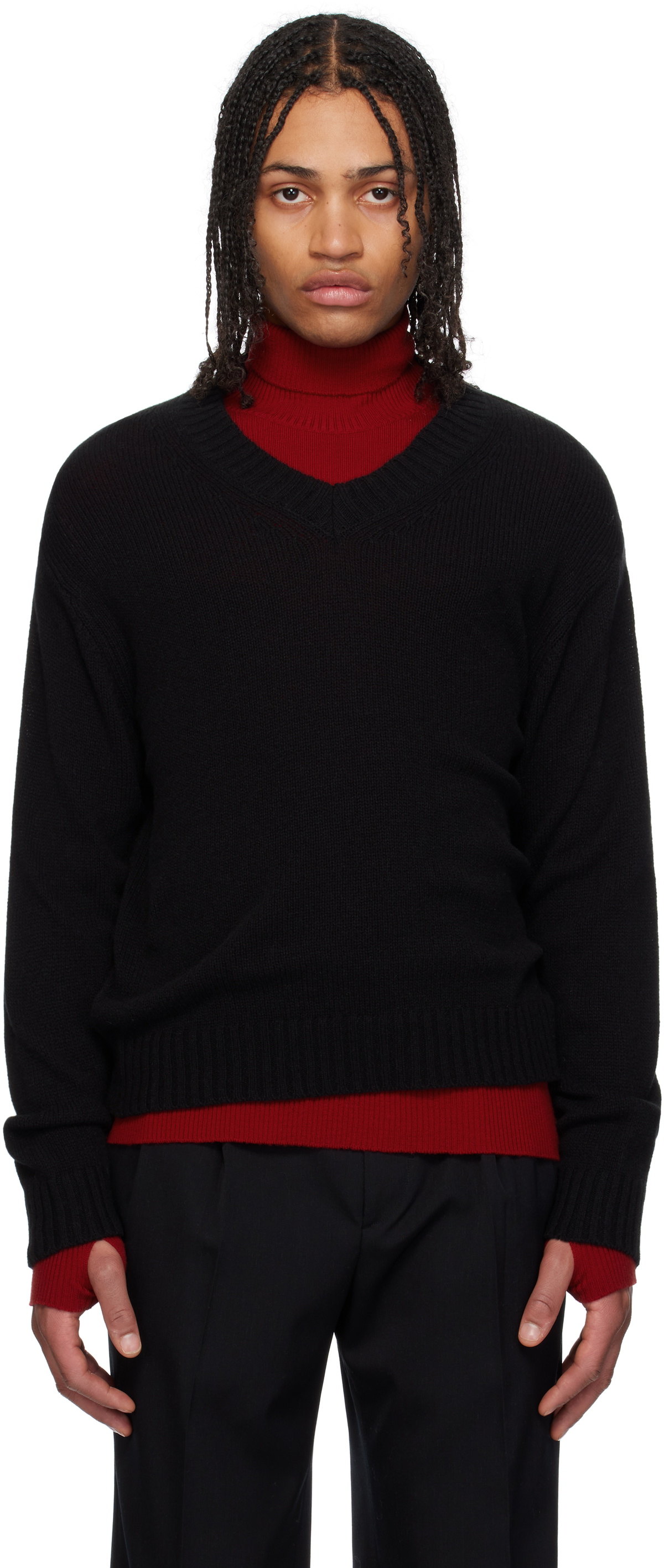 AURALEE Black Summer Cashmere Knit V-Neck Sweater Auralee