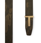 TOM FORD - 4cm Reversible Camouflage-Print Suede and Black Leather Belt - Green