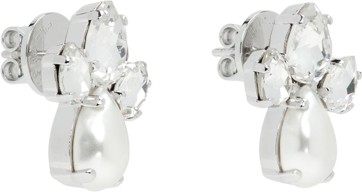 Simone Rocha Silver Victorian Faux-Pearl & Crystal Floret Stud Earrings