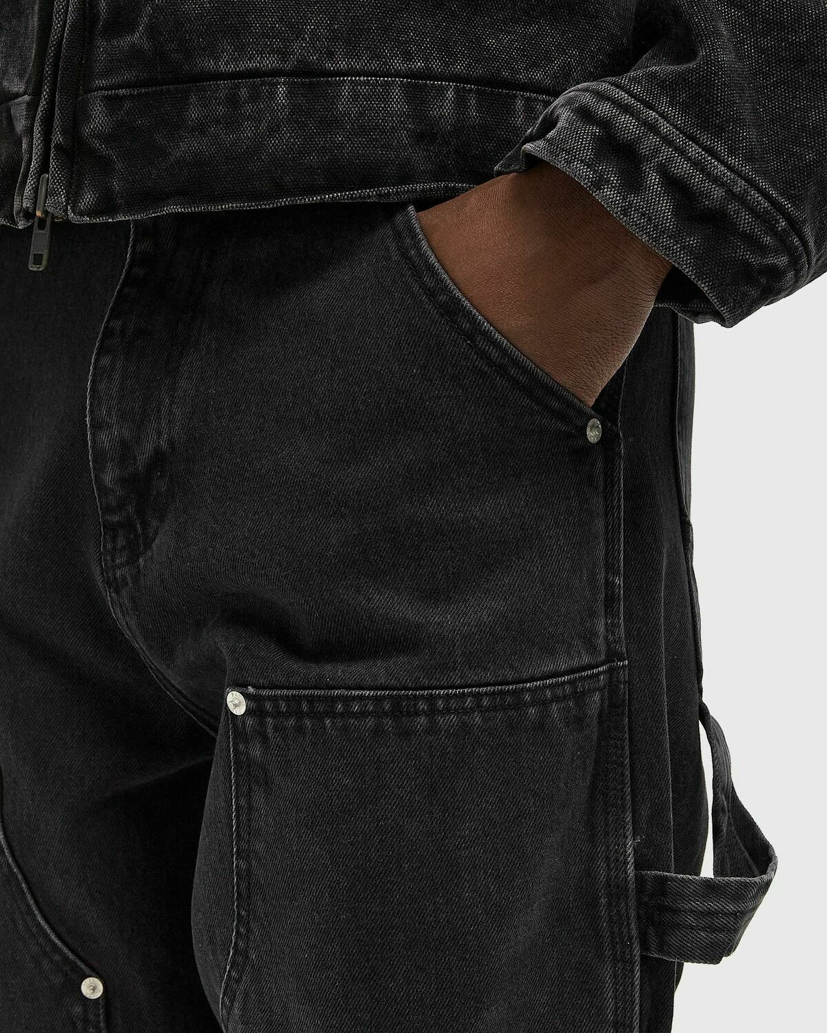 PATTA Double Knee Cartoon Denim Pants Black Mens Jeans