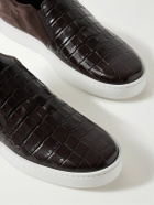 Manolo Blahnik - Nadores Suede and Croc-Effect Leather Slip-On Sneakers - Brown