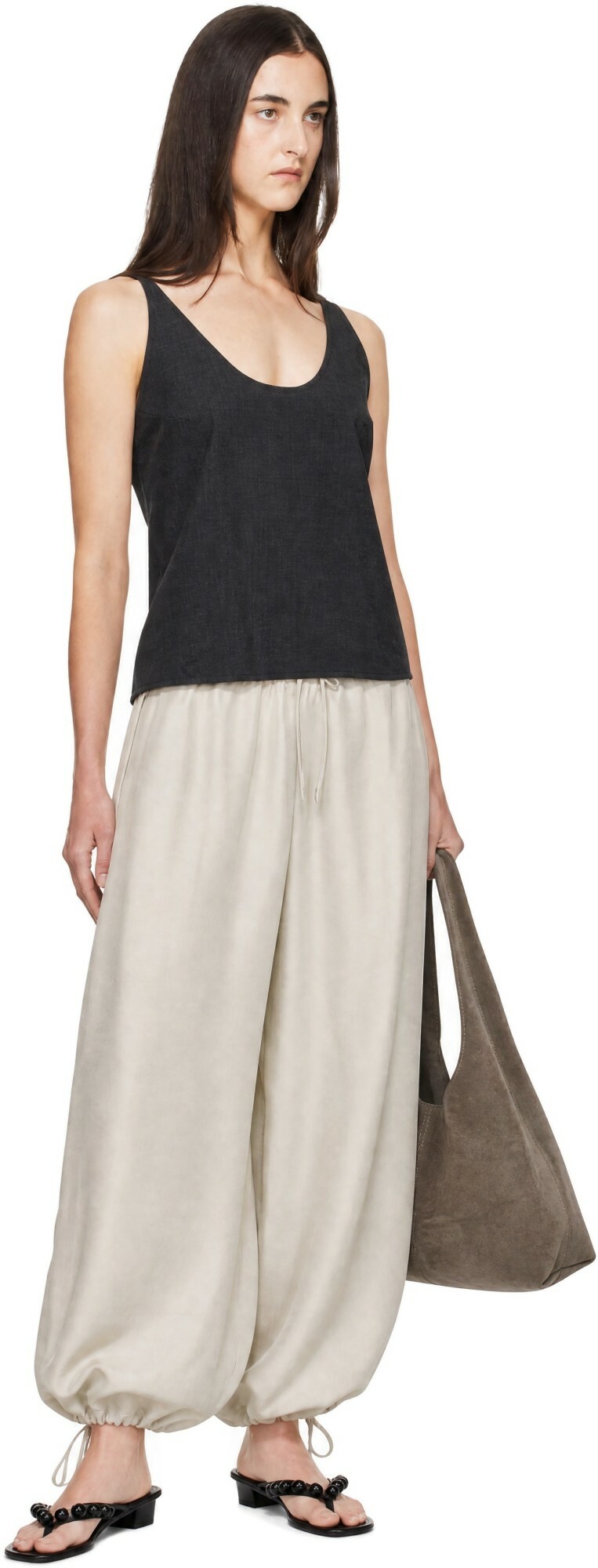 St. Agni Black Wool Rouleau Tie Top