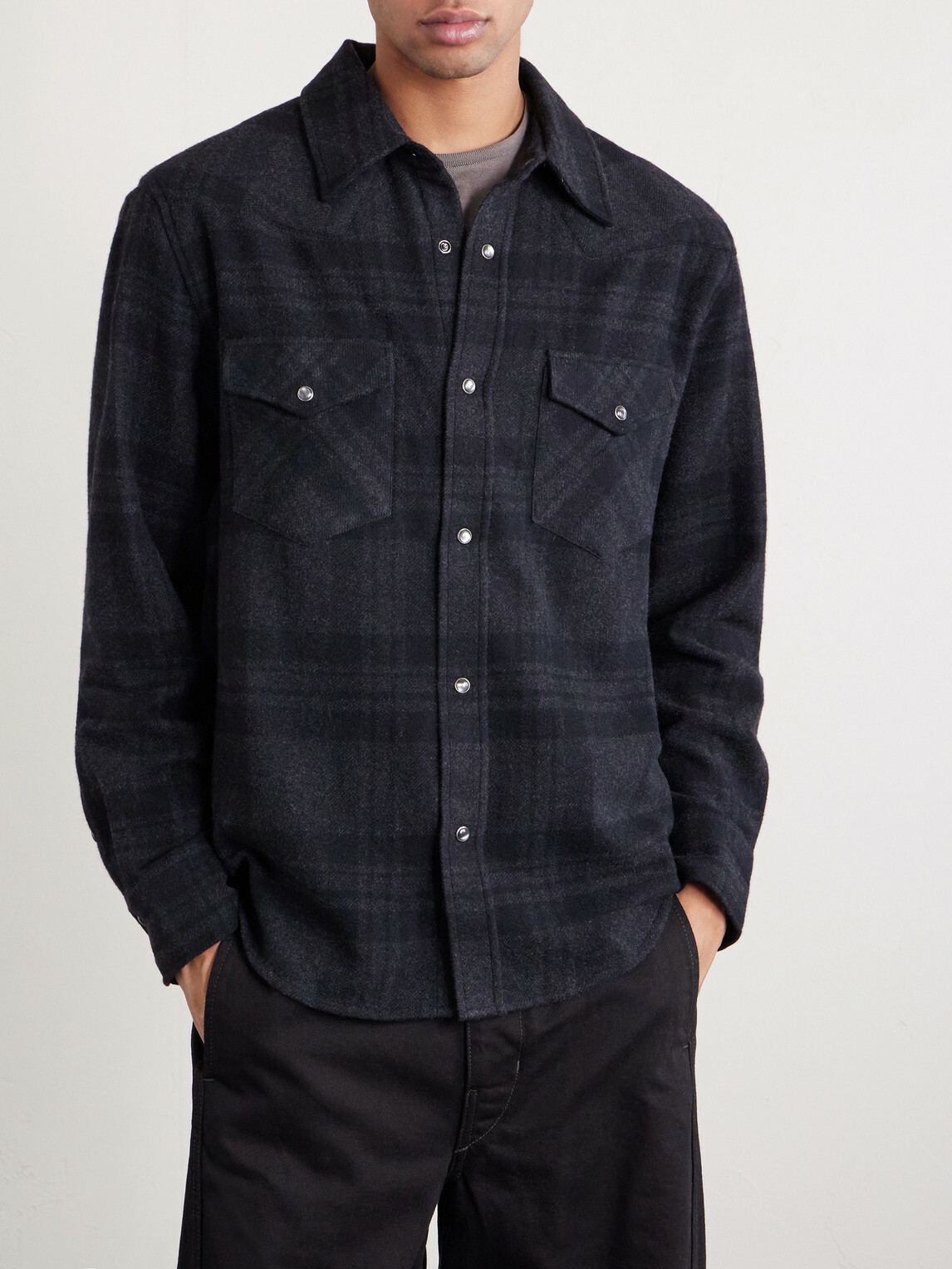 Nili Lotan - Travis Checked Cashmere Shirt - Black