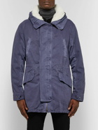 Yves Salomon - Shearling-Trimmed Cotton Hooded Parka with Detachable Down Lining - Blue