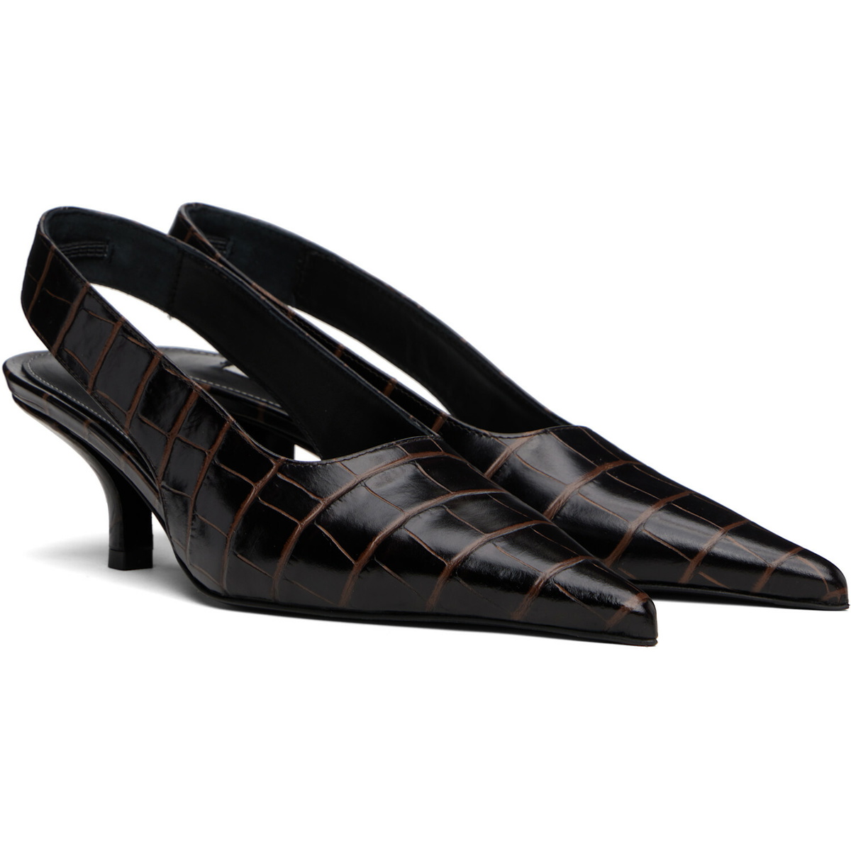 TOTEME Brown Classic Croco-Embossed Slingback Heels