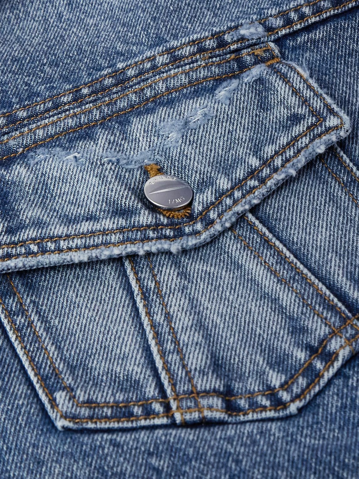 Rhude - Dropneck Cropped Distressed Denim Trucker Jacket - Blue