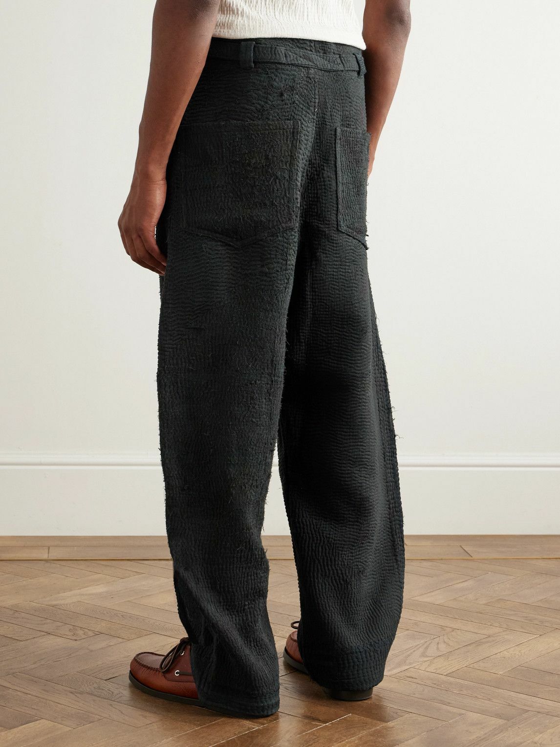 Kartik Research - Kantha Fauji Straight-Leg Cotton Trousers - Black