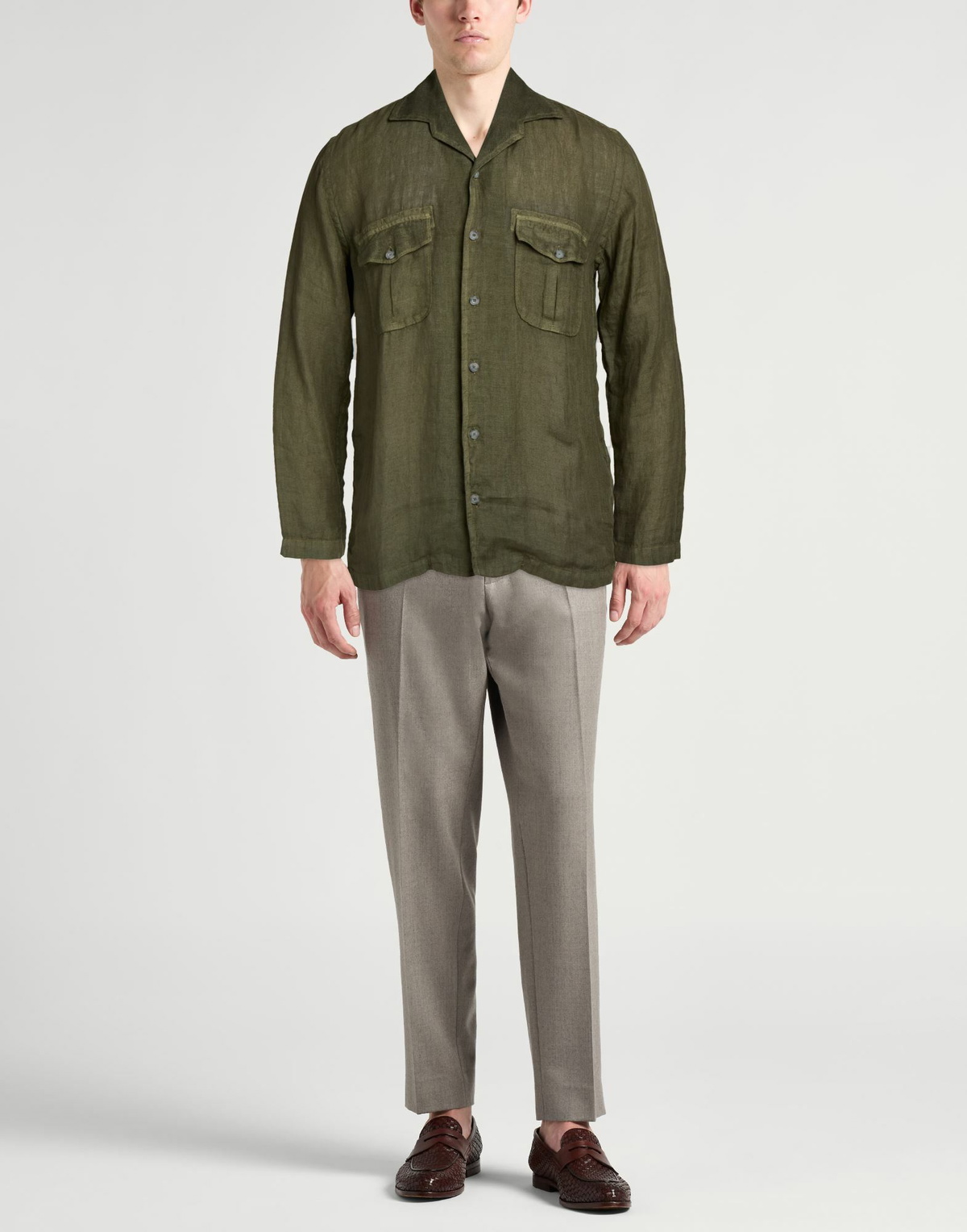 120% Lino Mens Shirt Military in Green