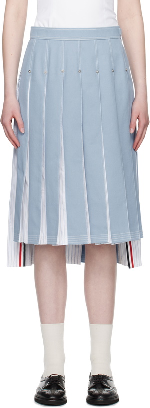 Photo: Thom Browne Blue Pleated Denim Midi Skirt