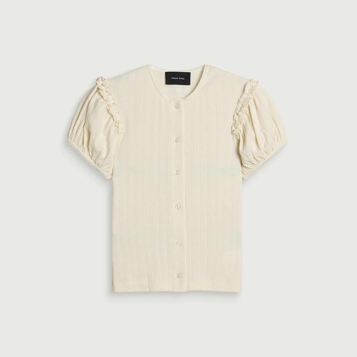 Simone Rocha Women's Pointelle Puff Sleeve Cardigan in Ecru/Pearl