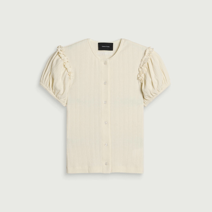 Photo: Simone Rocha Women's Pointelle Puff Sleeve Cardigan in Ecru/Pearl