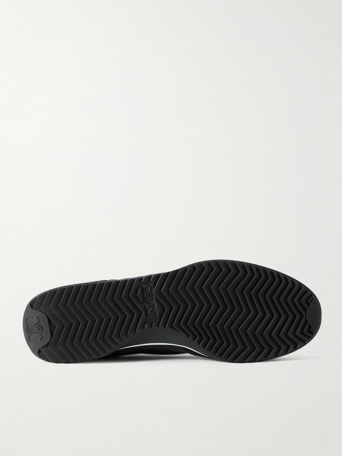 CELINE - Leather and Suede-Trimmed Logo-Embroidered Shell Sneakers - Black
