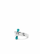 EÉRA 18K White Gold Blue Bar Mini Single Hoop Earring