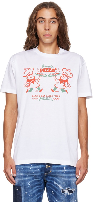 Photo: Dsquared2 White Pizza Twins Cool T-Shirt