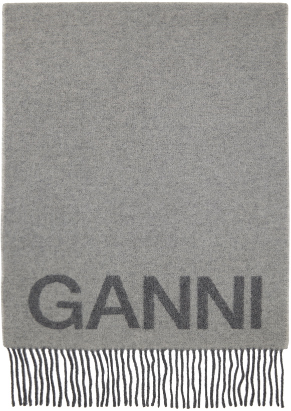 Photo: GANNI Gray Fringed Wool Scarf