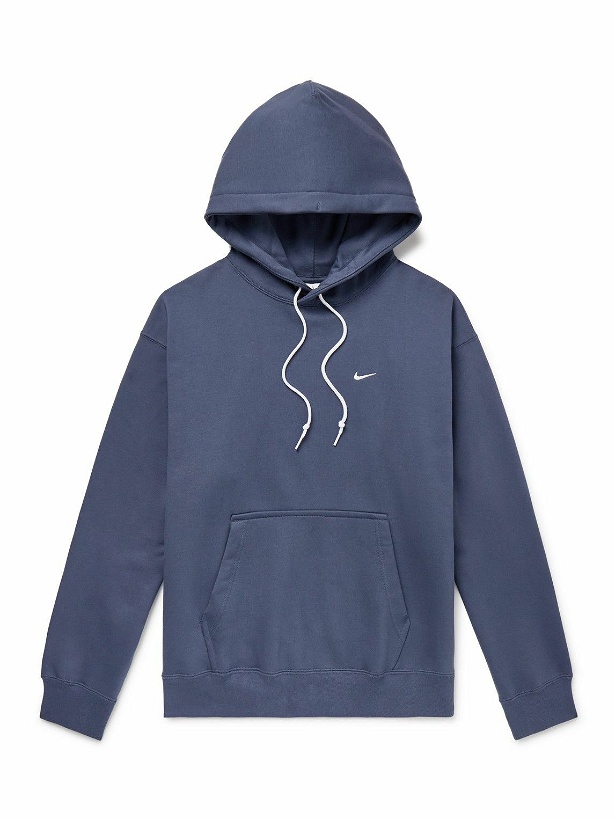 Photo: Nike - Solo Swoosh Logo-Embroidered Cotton-Blend Jersey Hoodie - Blue