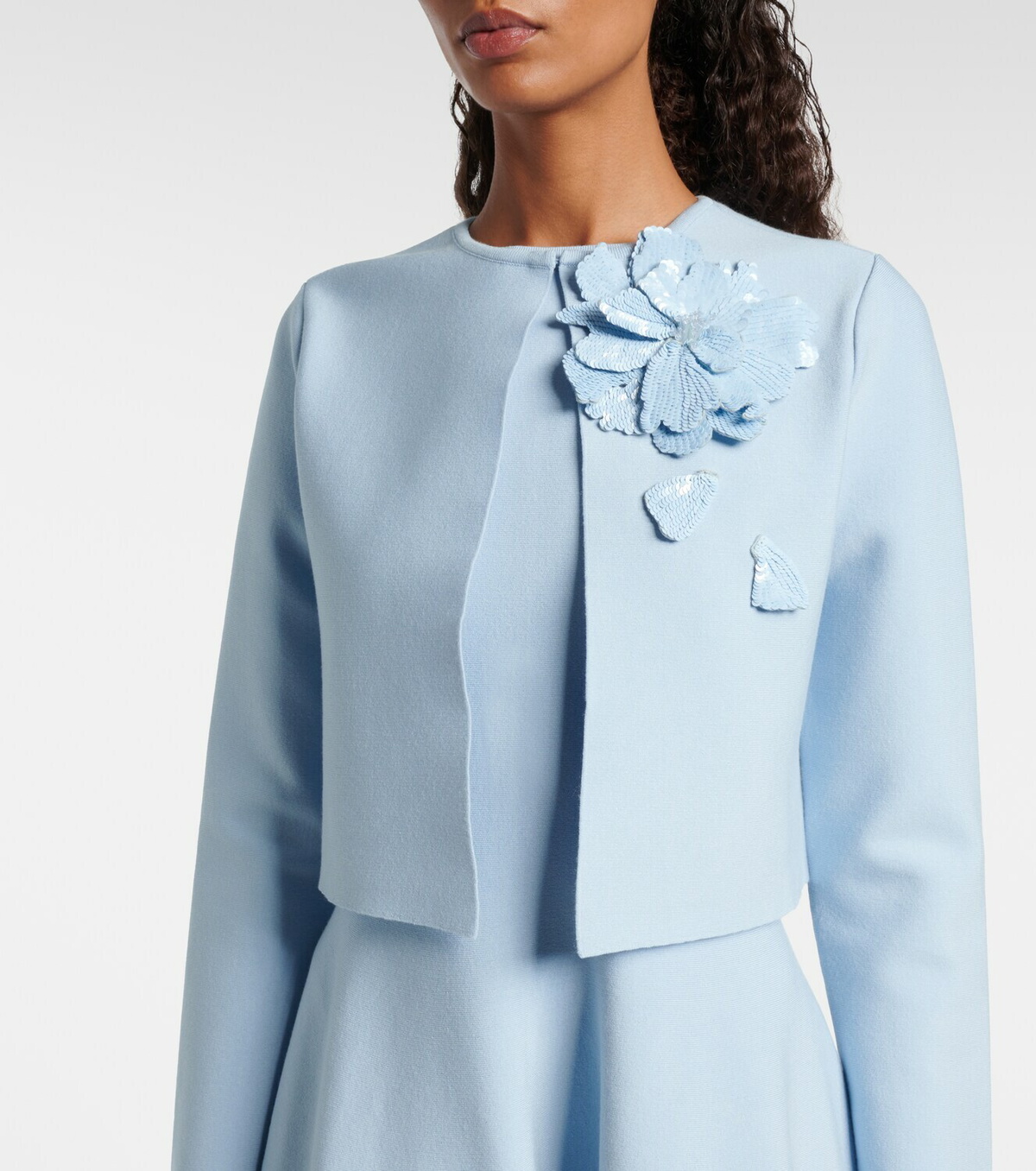 Oscar de la Renta Cropped floral-appliqué sequined jacket