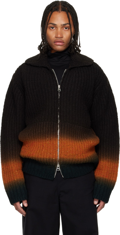 Photo: sacai Brown Garment-Dyed Wool Cardigan