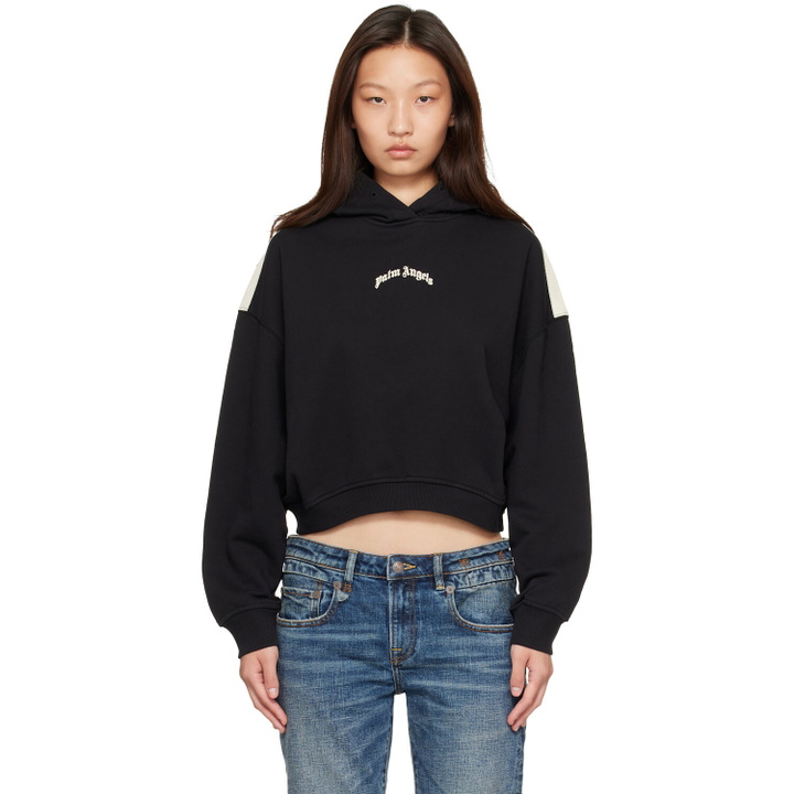 Photo: Palm Angels Black Curved Logo Loose Crop Hoodie