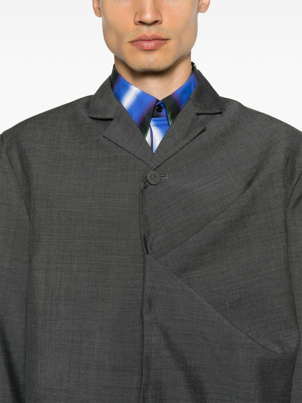 Bianca Saunders Grey Gathered Single-Breasted Blazer