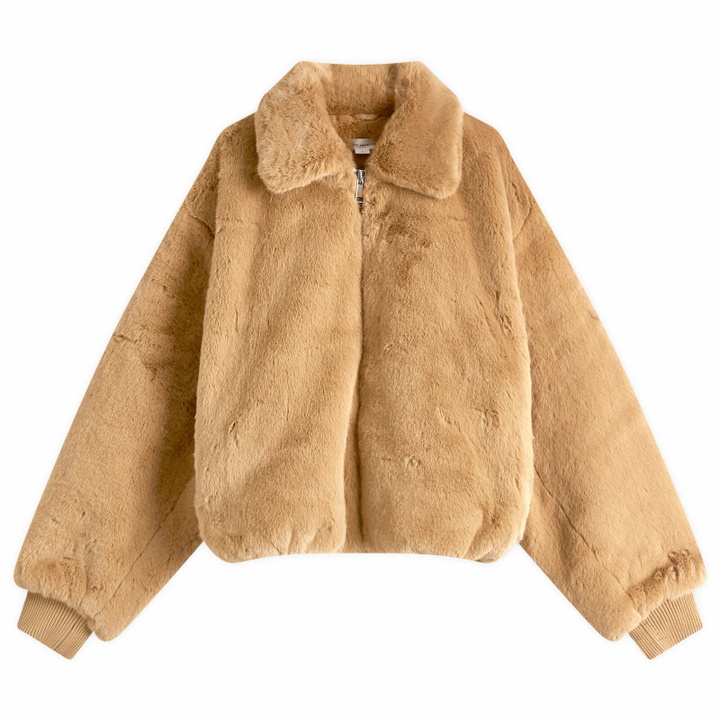 Photo: Good American Women's Faux Fur Oversized Collared Coat in Warm Caramel