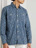 RRL - Indigo-Dyed Logo-Print Cotton-Twill Shirt - Blue