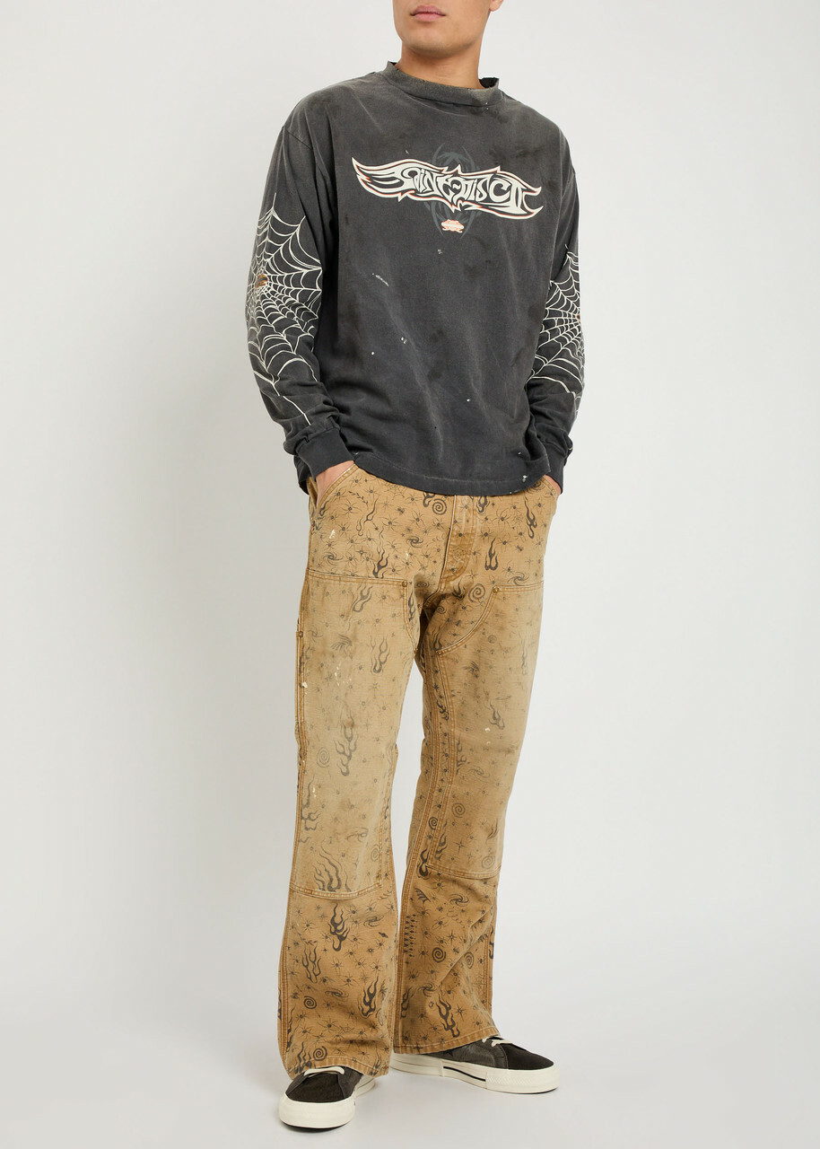 Saint Mxxxxxx Dr. Woo Printed Straight-leg Canvas Trousers Beige