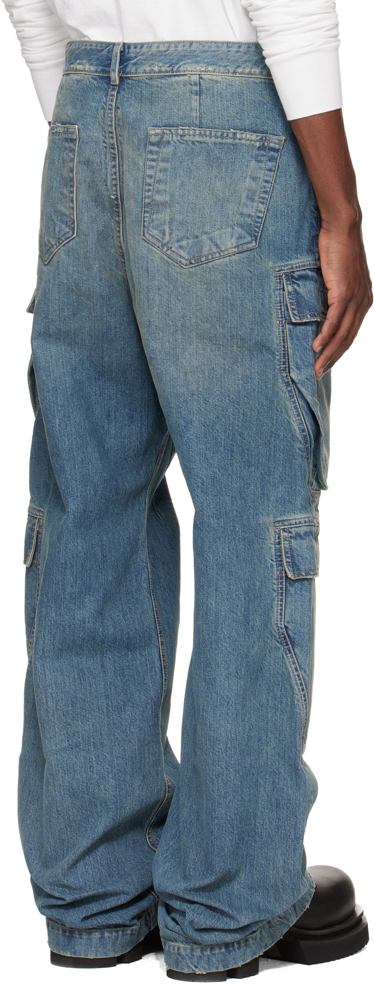 Rick Owens DRKSHDW Blue Temple Double Denim Cargo Pants