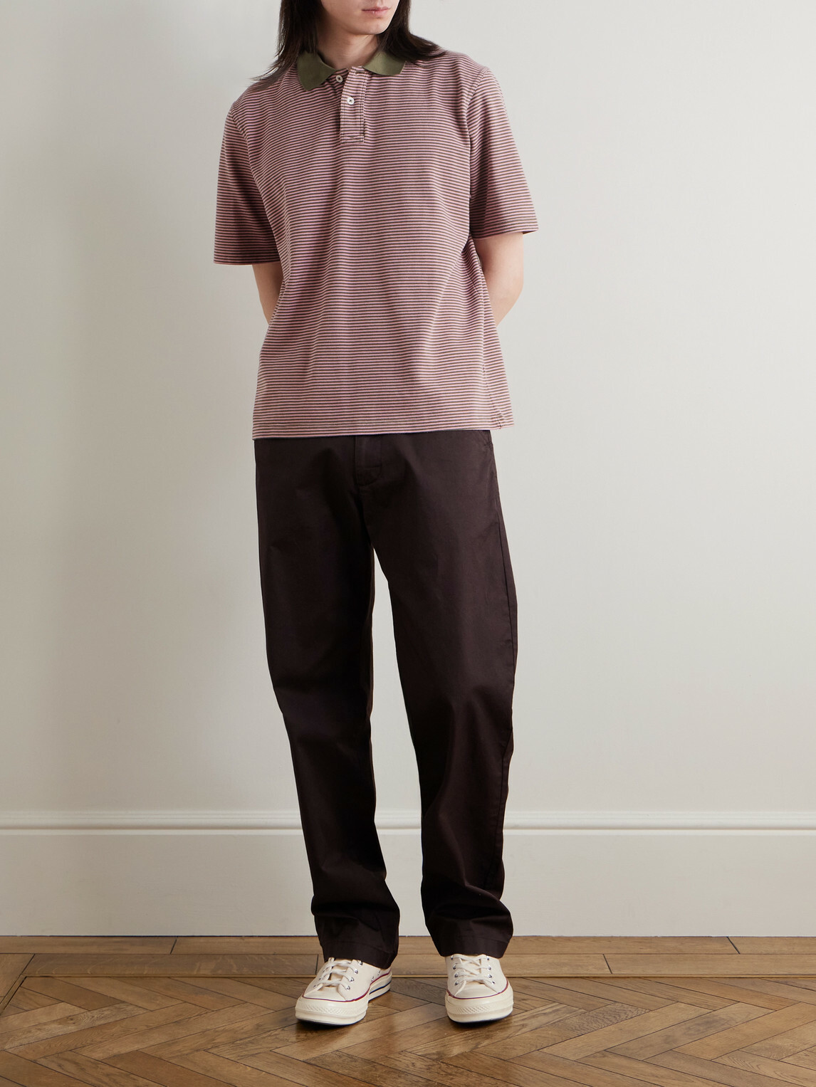 Corridor - Striped Cotton-Piqué Polo Shirt - Pink