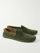 Manolo Blahnik - Kensington Shearling-Lined Suede Slippers - Green