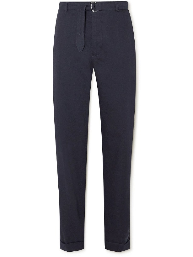 Photo: Officine Générale - Georges Tapered Belted Organic Cotton-Twill Trousers - Blue