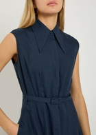 Gabriela Hearst Durand Belted Linen Shirt Dress Navy