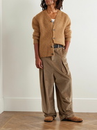 LOEWE - Wide-Leg Pleated Embellished Cotton and Cashmere-Blend Corduroy Trousers - Neutrals