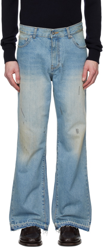 Photo: Tonywack Blue Flared-Leg Reconstructed Jeans