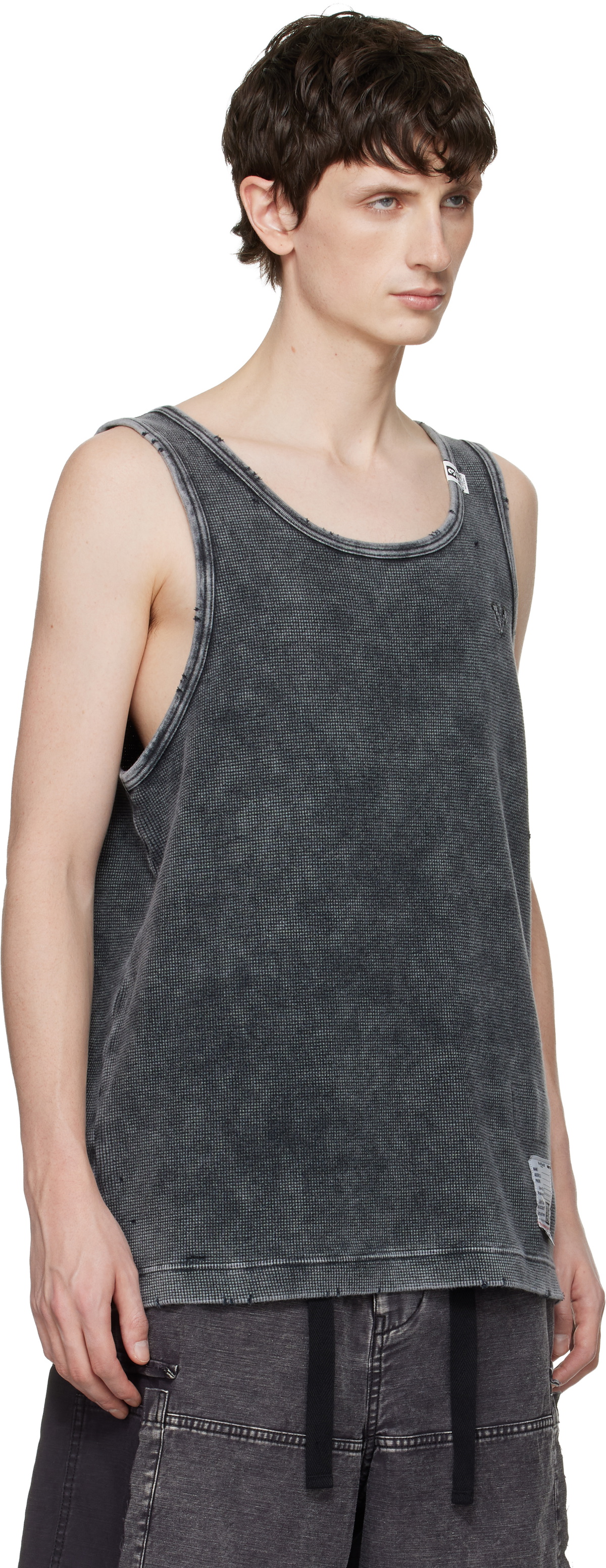 Maison MIHARA YASUHIRO Black Bleached Thermal Tank Top