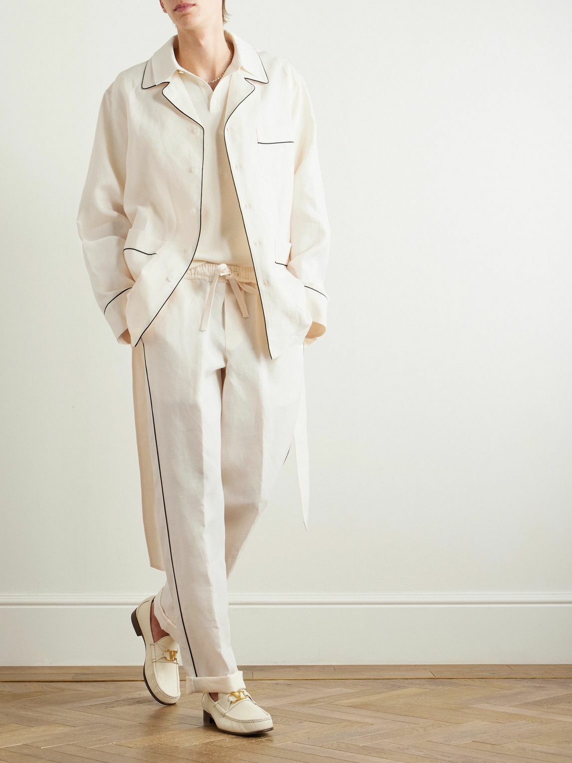 Dolce&Gabbana - Camp-Collar Belted Piped Linen and Silk-Blend Overshirt - Neutrals
