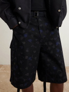 Sacai - Wide-Leg Belted Floral-Print Cotton-Canvas Shorts - Black