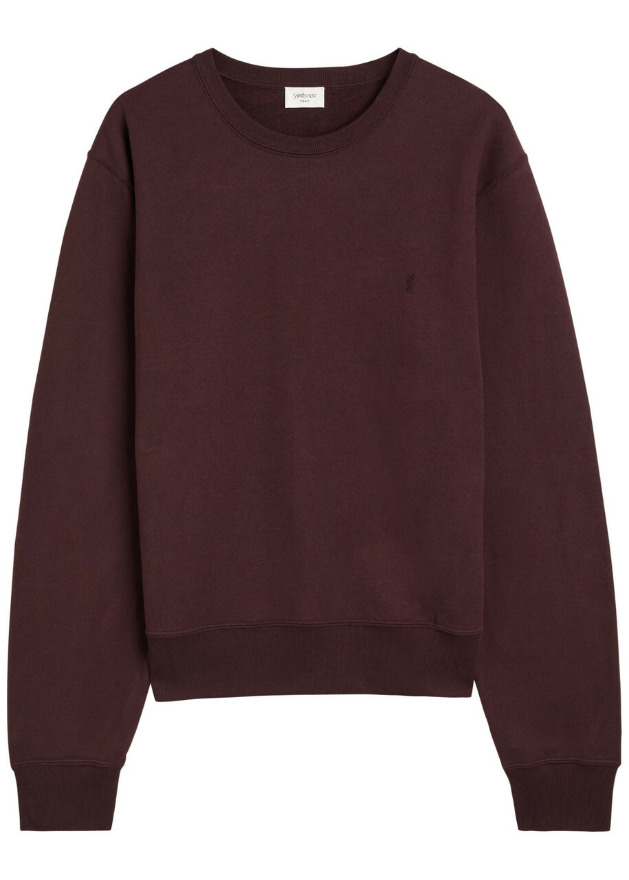 Saint Laurent Logo-embroidered Cotton Sweatshirt Brown