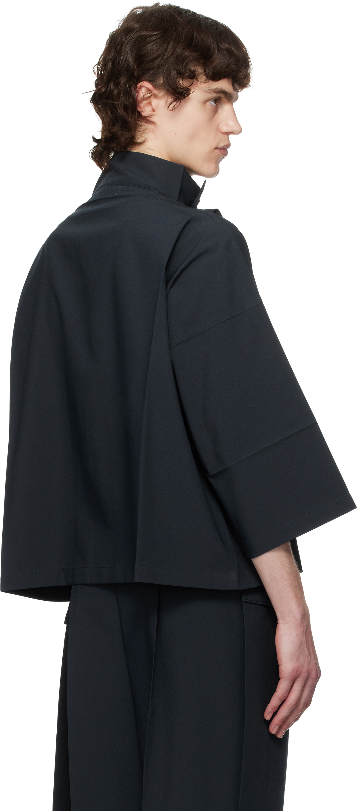132 5. ISSEY MIYAKE Navy Flat Tuck Jacket