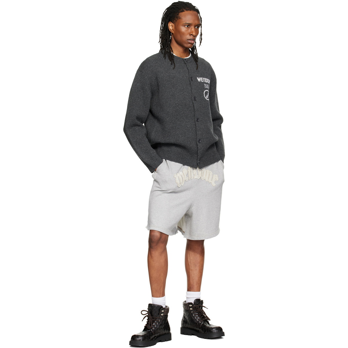 We11done Gray Logo Classic Cardigan