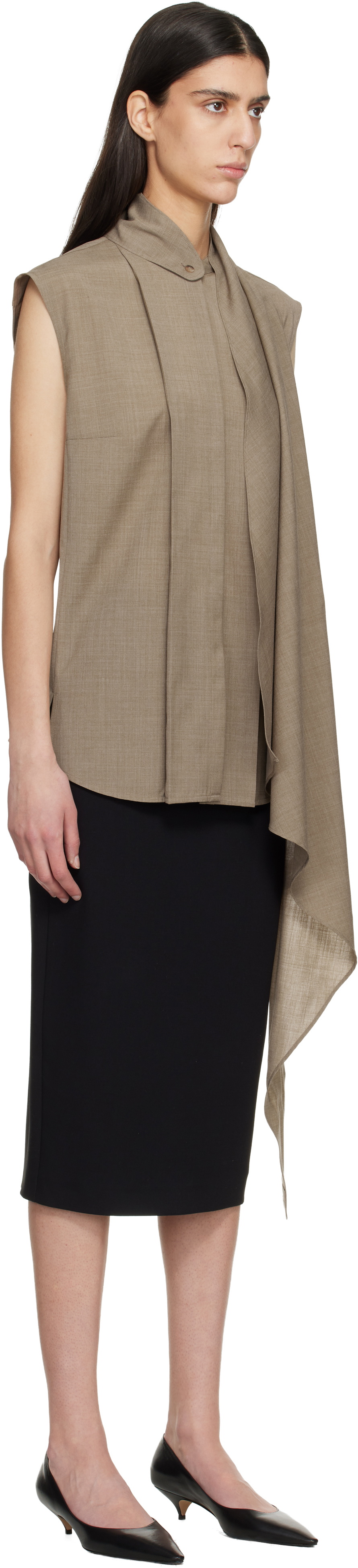 LE17SEPTEMBRE Brown Cape Sleeveless Blouse