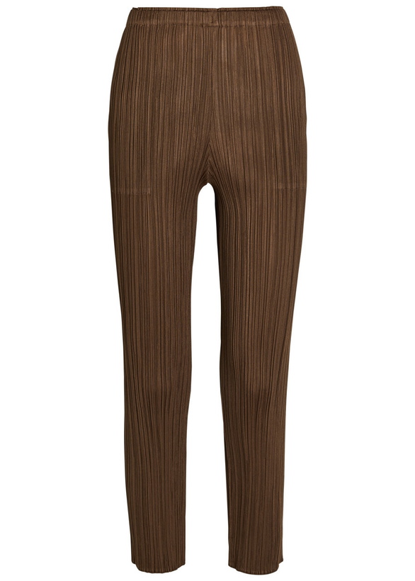 Photo: Pleats Please Issey Miyake Pleated Tapered-leg Woven Trousers Brown