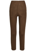 Pleats Please Issey Miyake Pleated Tapered-leg Woven Trousers Brown
