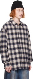 Juun.J Blue Argyle Damage Check Shirt