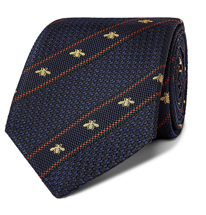 Photo: GUCCI - 7cm Logo-Detailed Striped Silk-Jacquard Tie - Blue