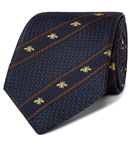 GUCCI - 7cm Logo-Detailed Striped Silk-Jacquard Tie - Blue