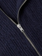 Marni - Embroidered Ribbed Wool and Cashmere-Blend Zip-Up Hoodie - Blue