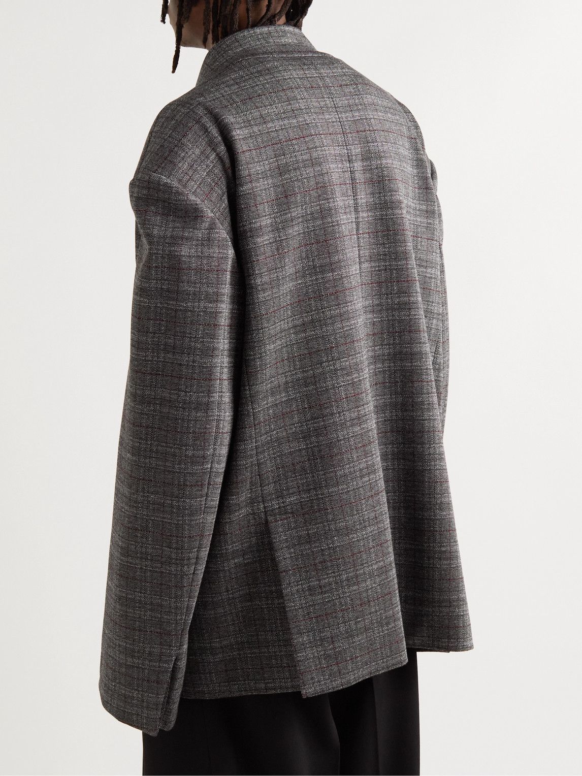 Balenciaga - Oversized Double-Breasted Checked Woven Blazer - Gray