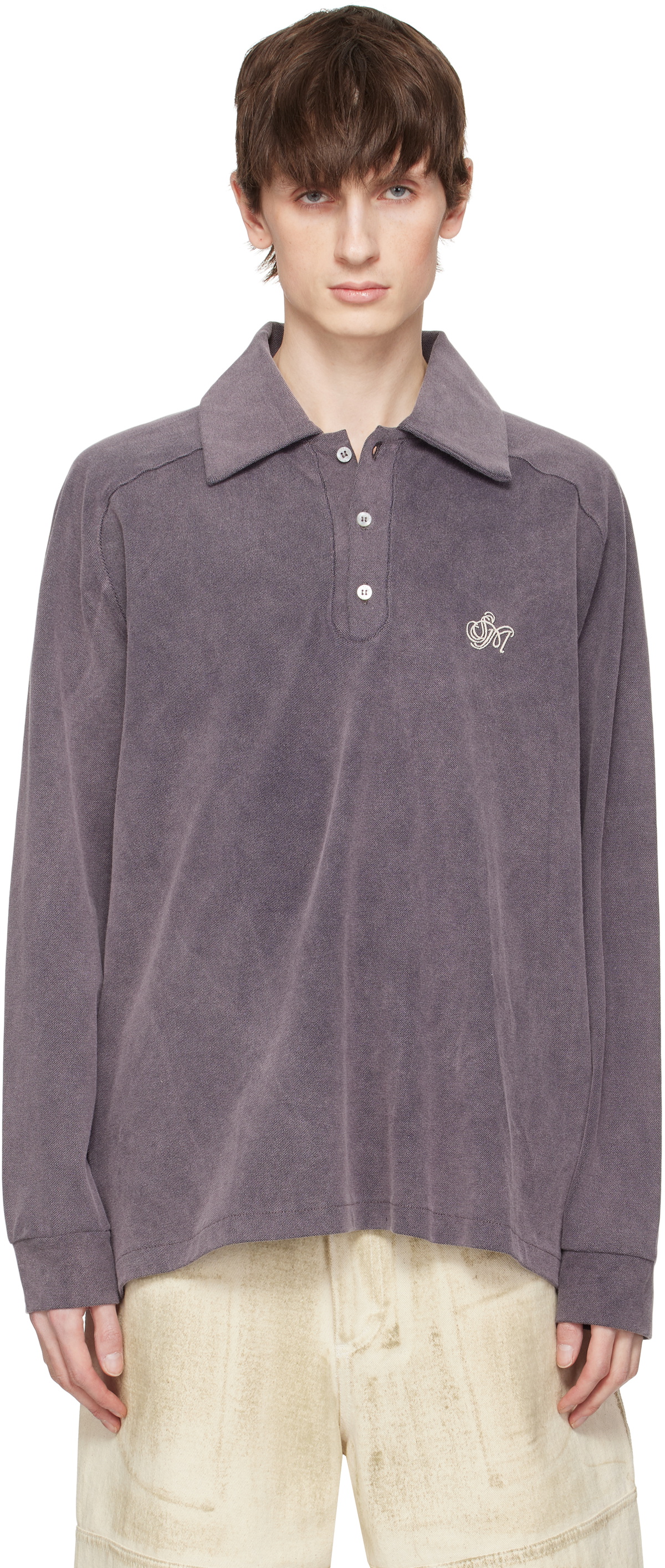トップス SERAPIS GREY DYED SAILOR POLO SHIRT Grey Dyed Sailor Polo Long Sleeve Shirt - SERAPIS.CC